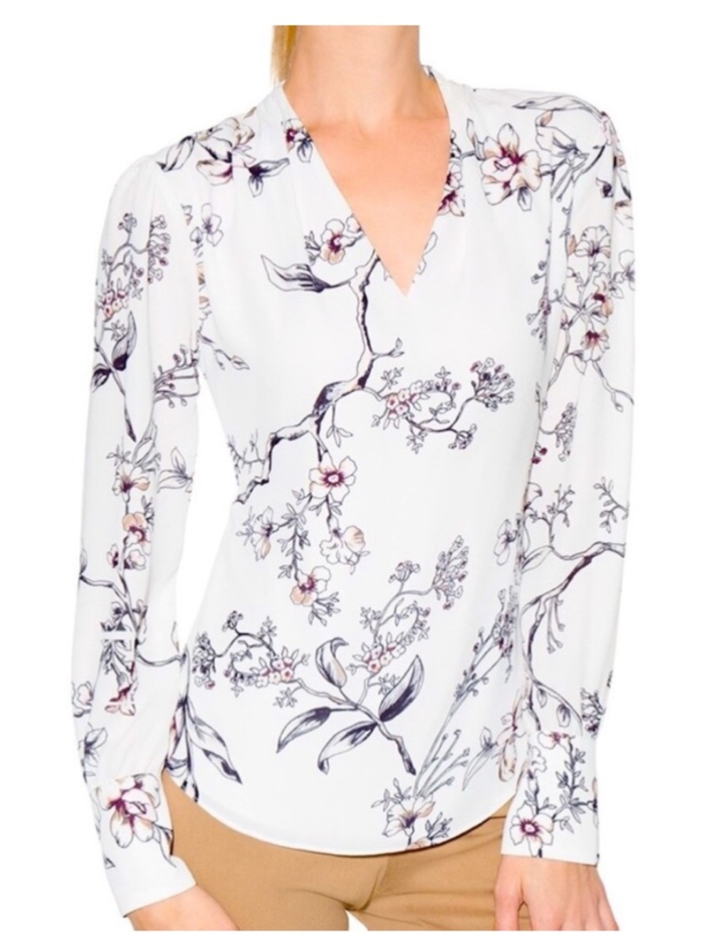 WHBM FLORAL PRINT V-NECK BLOUSE